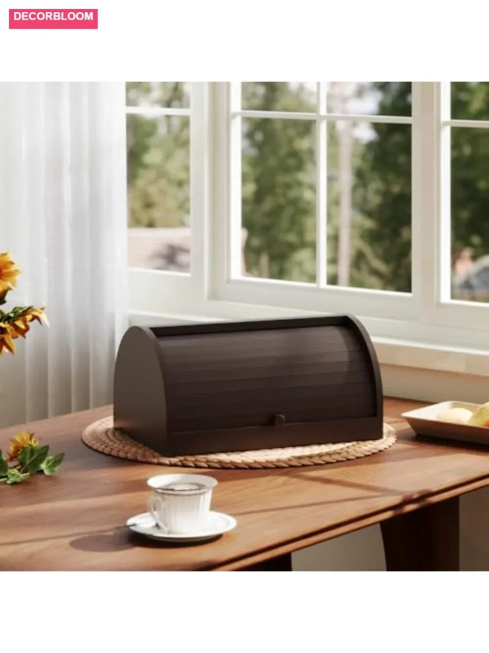 Large Capacity Roll-Top Bamboo Bread Box for Kitchen Countertop Storage